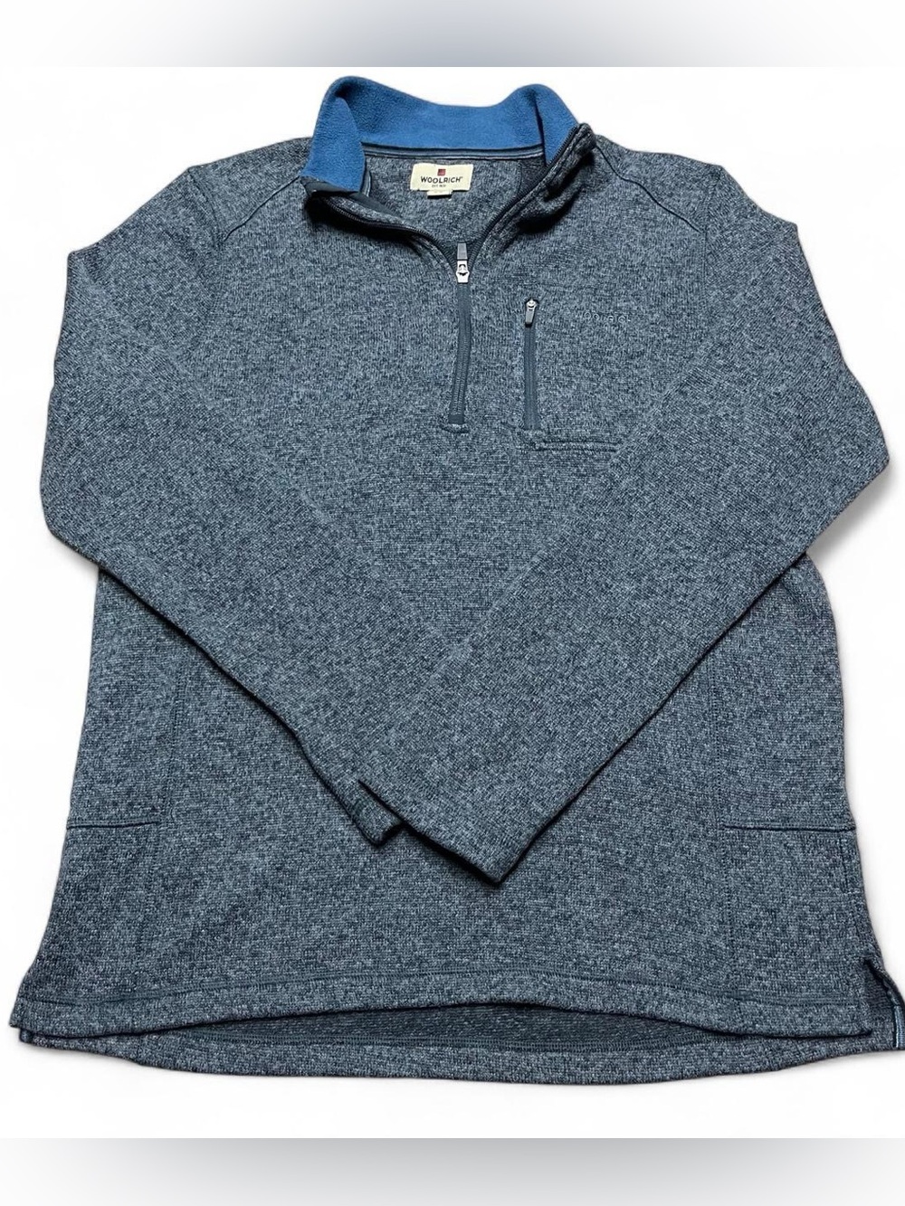 Woolrich Sweater Mens M Blue Quarter Zip Mock Neck Knit Pullover Hiking Outdoors
